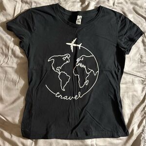 Instant Message Airplane Over Continents Travel Shirt Medium Black